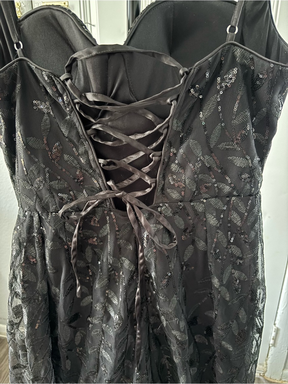 Macy’s Kadyce Black Sequined Corset Maxi Dress with Slit - Size L - Picture 6 of 16